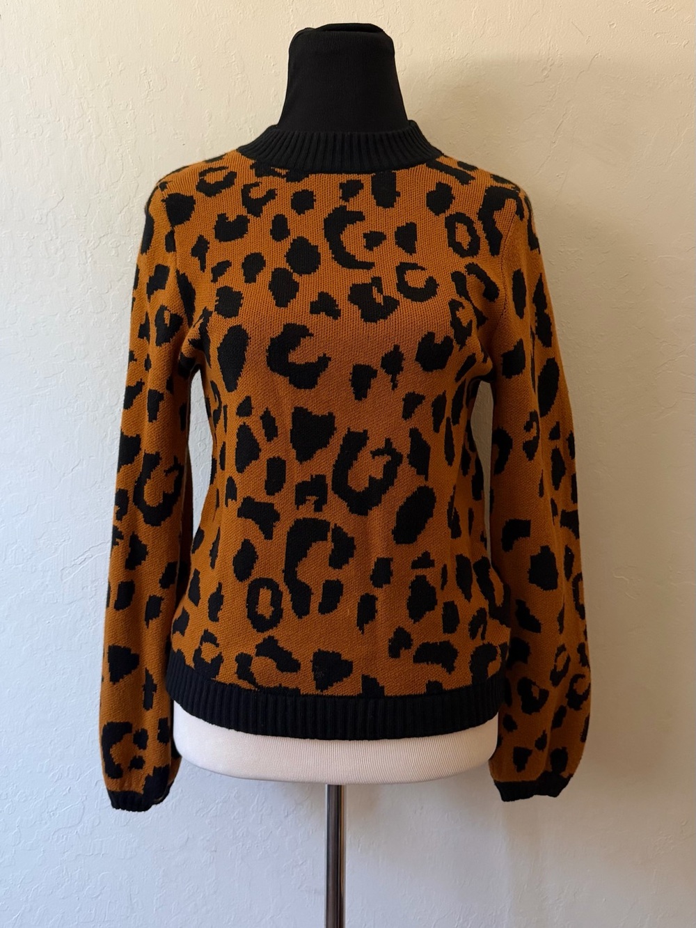 Who What Wear Black & Camel Leopard Print Sweater - Women's Crewneck
